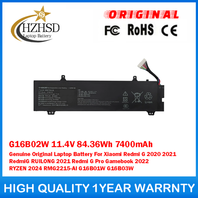 G16B02W 11.55V 80Wh 6927mAh Genuine Original Laptop Battery For Xiaomi Redmi G 2020 2021 RedmiG RUILONG 2021 Redmi G Pro Gamebook 2022 RYZEN 2024 RMG2215-AI G16B01W G16B03W