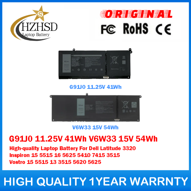 G91J0 11.25V 41Wh V6W33 15V 54Wh Genuine Original Laptop Battery For Dell Latitude 3320 Inspiron 15 5515 16 5625 5410 7415 3515 Vostro 15 5515 13 3515 5620 5625