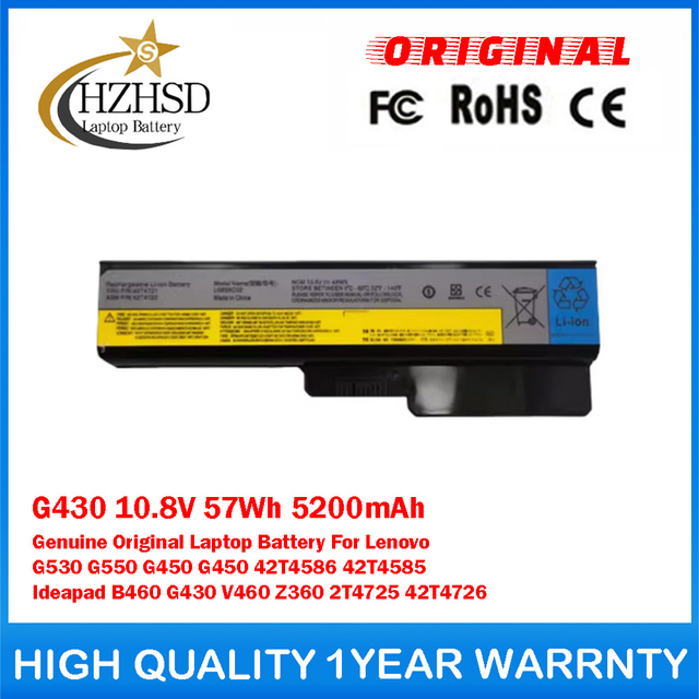G430 10.8V 57Wh 5200mAh Genuine Original Laptop Battery For Lenovo G530 G550 G450 G450 42T4586 42T4585 Ideapad B460 G430 V460 Z360 2T4725 42T4726