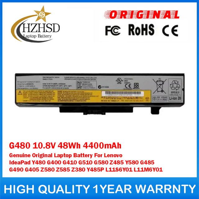 G480 10.8V 48Wh 4400mAh Genuine Original Laptop Battery For Lenovo IdeaPad Y480 G400 G410 G510 G580 Z485 Y580 G485 G490 G405 Z580 Z585 Z380 Y485P L11S6Y01 L11M6Y01