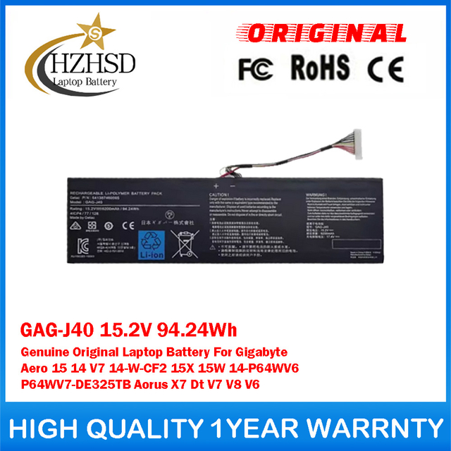 GAG-J40 15.2V 94.24Wh Genuine Original Laptop Battery For Gigabyte Aero 15 14 V7 14-W-CF2 15X 15W 14-P64WV6 P64WV7-DE325TB Aorus X7 Dt V7 V8 V6