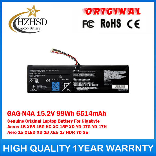 GAG-N4A 15.2V 99Wh 6514mAh Genuine Original Laptop Battery For Gigabyte Aorus 15 XE5 15G KC XC 15P XD YD 17G YD 17H Aero 15 OLED XD 16 XE5 17 HDR YD Se