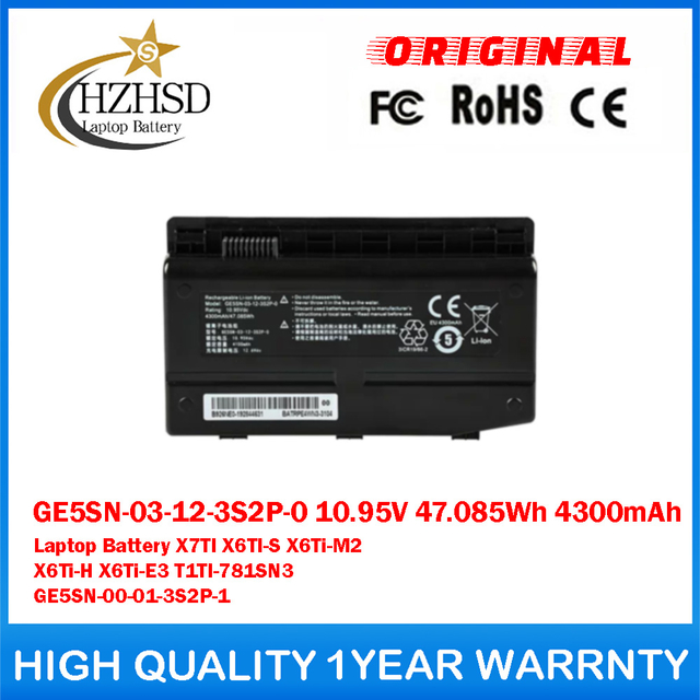 GE5SN-03-12-3S2P-0 10.95V 47.085Wh 4300mAh Genuine Original Laptop Battery For MECHREVO X7TI X6TI-S X6Ti-M2 X6Ti-H X6Ti-E3 T1TI-781SN3 GE5SN-00-01-3S2P-1