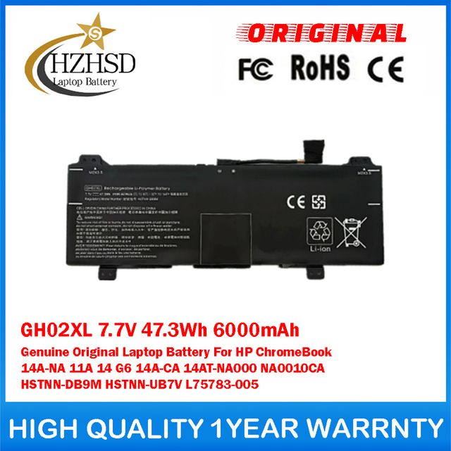 GH02XL 7.7V 47.3Wh 6000mAh Genuine Original Laptop Battery For HP ChromeBook 14A-NA 11A 14 G6 14A-CA 14AT-NA000 NA0010CA HSTNN-DB9M HSTNN-UB7V L75783-005
