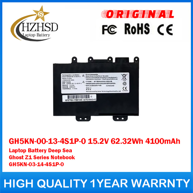 GH5KN-00-13-4S1P-0 15.2V 62.32Wh 4100mAh Genuine Original Laptop Battery For MECHREVO Deep Sea Ghost Z1 Series Notebook GH5KN-03-14-4S1P-0