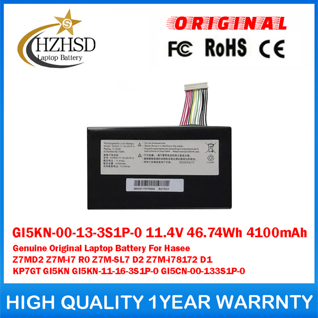 GI5KN-00-13-3S1P-0 11.4V 46.74Wh 4100mAh Genuine Original Laptop Battery For Hasee Z7MD2 Z7M-i7 R0 Z7M-SL7 D2 Z7M-i78172 D1 KP7GT GI5KN GI5KN-11-16-3S1P-0 GI5CN-00-133S1P-0