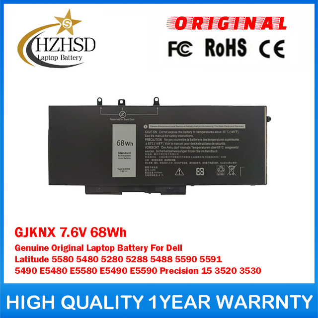 GJKNX 7.6V 68Wh Genuine Original Laptop Battery For Dell Latitude 5580 5480 5280 5288 5488 5590 5591 5490 E5480 E5580 E5490 E5590 Precision 15 3520 3530