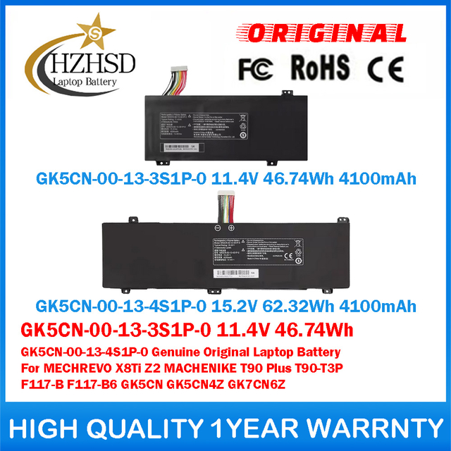 GK5CN-00-13-3S1P-0 11.4V 46.74Wh GK5CN-00-13-4S1P-0 15.2V 62.32Wh Genuine Original Laptop Battery For MECHREVO X8Ti Z2 MACHENIKE T90 Plus T90-T3p F117-B F117-B6 GK5CN GK5CN4Z GK7CN6Z