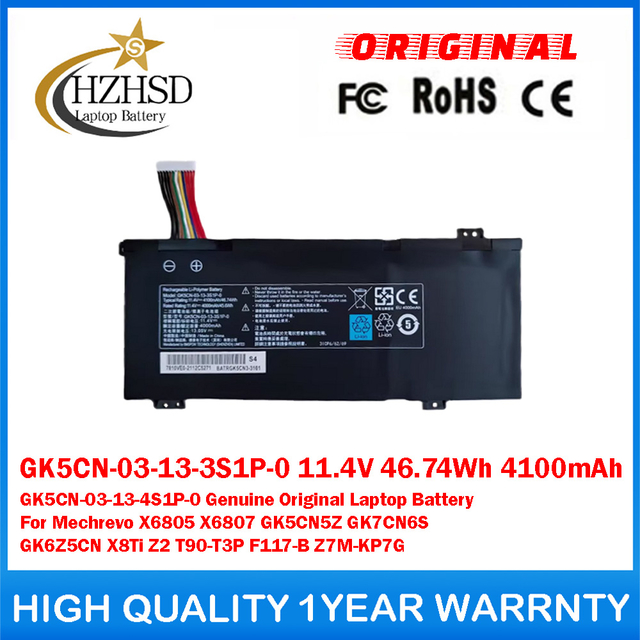 GK5CN-03-13-3S1P-0 11.4V 46.74Wh 4100mAh GK5CN-03-13-4S1P-0 Genuine Original Laptop Battery For Mechrevo X6805 X6807 GK5CN5Z GK7CN6S GK6Z5CN X8Ti Z2 T90-T3P F117-B Z7M-KP7G