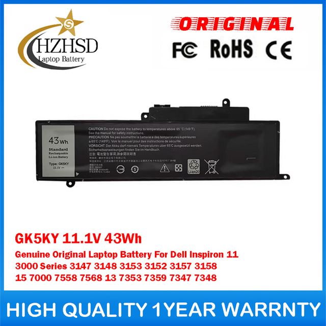 GK5KY 11.1V 43Wh Genuine Original Laptop Battery For Dell Inspiron 11 3000 Series 3147 3148 3153 3152 3157 3158 15 7000 7558 7568 13 7353 7359 7347 7348