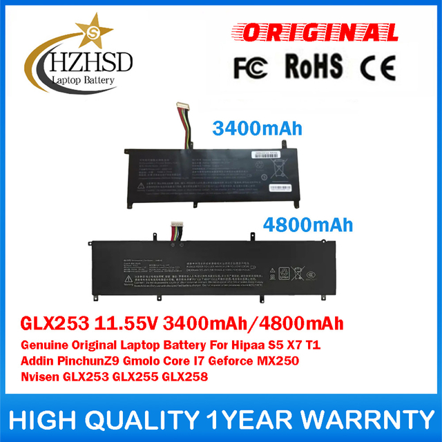 GLX253 11.55V 3400mAh 4800mAh Genuine Original Laptop Battery For Hipaa S5 X7 T1 Addin PinchunZ9 Gmolo Core I7 Geforce MX250 Nvisen GLX253 GLX255 GLX258