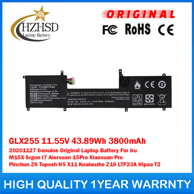 GLX255 11.55V 43.89Wh 3800mAh 20201127 Genuine Original Laptop Battery For Iru M15X Srgon I7 Aierxuan 15Pro Xiaoxuan Pro Pinchun Z6 Toposh H5 X11 Kuaisuzhe Z19 LTF23A Hipaa T2