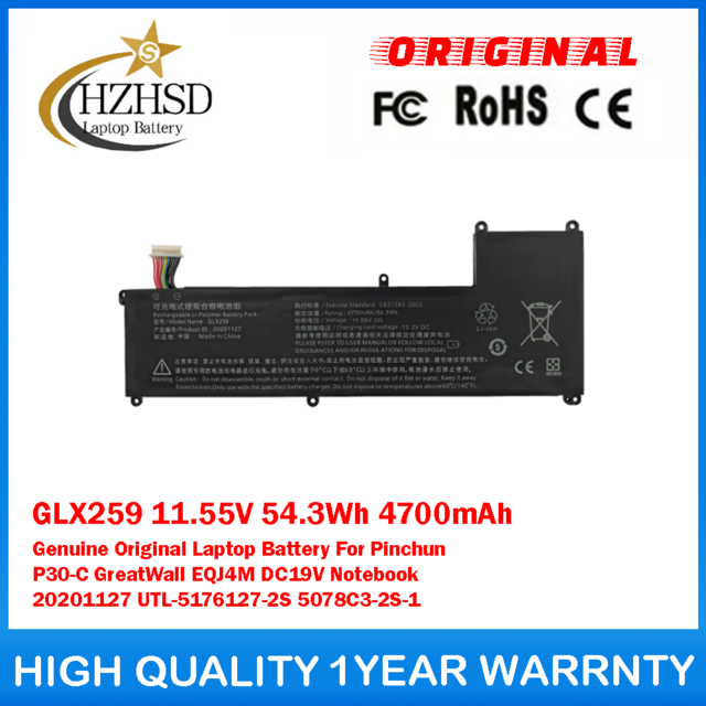 GLX259 11.55V 54.3Wh 4700mAh Genuine Original Laptop Battery For Pinchun P30-C GreatWall EQJ4M DC19V 20201127 UTL-5176127-2S 5078C3-2S-1 Notebook
