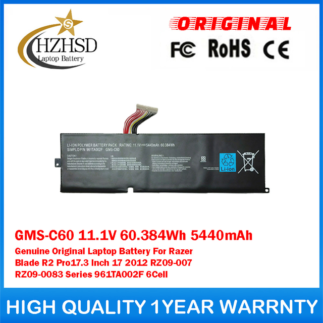 GMS-C60 11.1V 60.384Wh 5440mAh Genuine Original Laptop Battery For Razer Blade R2 Pro17.3 Inch 17 2012 RZ09-007 RZ09-0083 Series 961TA002F 6Cell