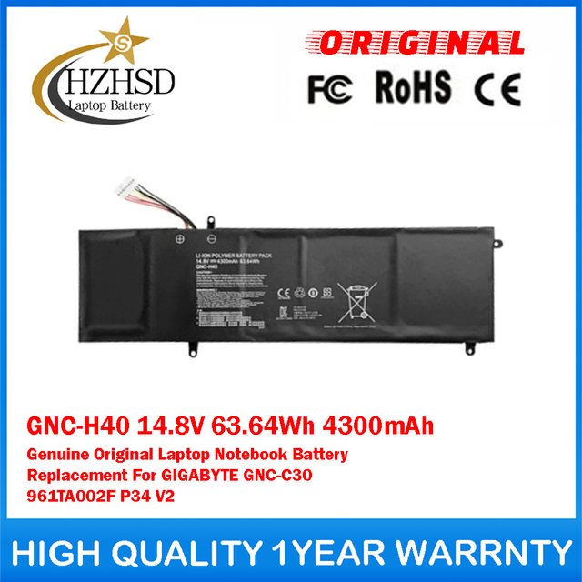 GNC-H40 14.8V 63.64Wh 4300mAh Genuine Original Laptop Notebook Battery Replacement For GIGABYTE GNC-C30 961TA002F P34 V2