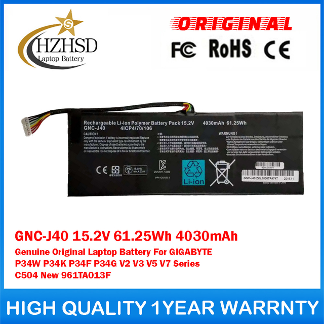 GNC-J40 15.2V 61.25Wh 4030mAh Genuine Original Laptop Battery For GIGABYTE P34W P34K P34F P34G V2 V3 V5 V7 Series C504 New 961TA013F