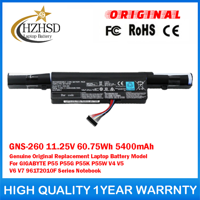 GNS-260 11.25V 60.75Wh 5400mAh Genuine Original Replacement Laptop Battery Model For GIGABYTE P55 P55G P55K P55W V4 V5 V6 V7 961T2010F Series Notebook