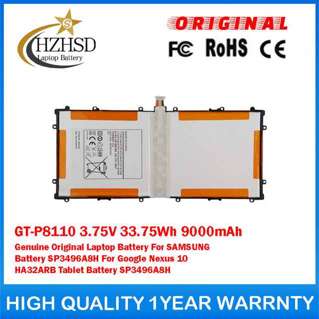 GT-P8110 3.75V 33.75Wh 9000mAh Genuine Original Laptop Battery For SAMSUNG Battery SP3496A8H For Google Nexus 10 HA32ARB Tablet Battery SP3496A8H