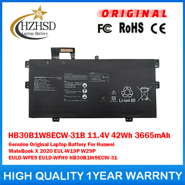 HB30B1W8ECW-31B 11.4V 42Wh 3665mAh Genuine Original Laptop Battery For Huawei MateBook X 2020 EUL-W19P W29P EULD-WFE9 EULD-WFH9 HB30B1W8ECW-31