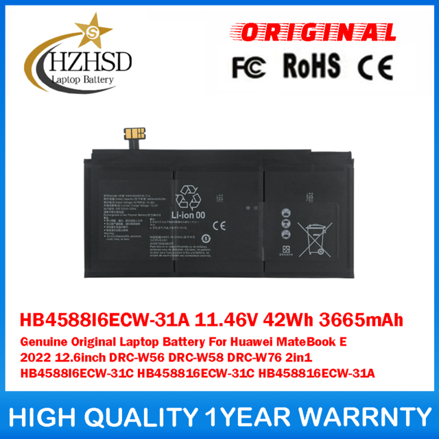HB4588I6ECW-31A 11.46V 42Wh 3665mAh Genuine Original Laptop Battery For Huawei MateBook E 2022 12.6inch DRC-W56 DRC-W58 DRC-W76 2in1 HB4588I6ECW-31C HB458816ECW-31C HB458816ECW-31A