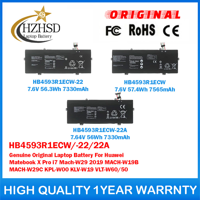 HB4593R1ECW/-22/22A Genuine Original Laptop Battery For Huawei Matebook X Pro i7 Mach-W29 2019 MACH-W19B MACH-W29C KPL-W00 KLV-W19 VLT-W60/50
