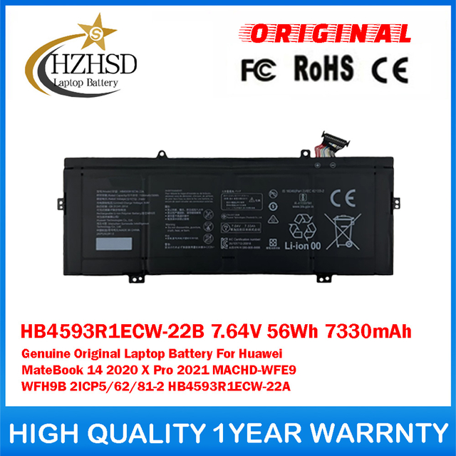 HB4593R1ECW-22B 7.64V 56Wh 7330mAh Genuine Original Laptop Battery For Huawei MateBook 14 2020 X Pro 2021 MACHD-WFE9 WFH9B 2ICP5/62/81-2 HB4593R1ECW-22A