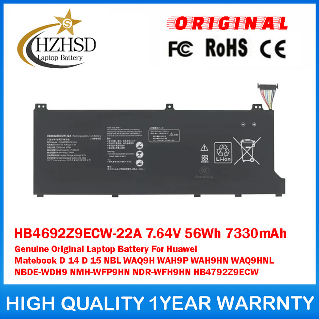HB4692Z9ECW-22A 7.64V 56Wh 7330mAh Genuine Original Laptop Battery For Huawei Matebook D 14 D 15 NBL WAQ9H WAH9P WAH9HN WAQ9HNL NBDE-WDH9 NMH-WFP9HN NDR-WFH9HN HB4792Z9ECW