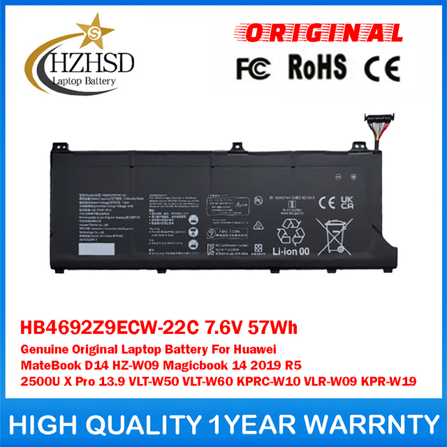 HB4692Z9ECW-22C 7.6V 57Wh Genuine Original Laptop Battery For Huawei MateBook D14 HZ-W09 Magicbook 14 2019 R5 2500U X Pro 13.9 VLT-W50 VLT-W60 KPRC-W10 VLR-W09 KPR-W19