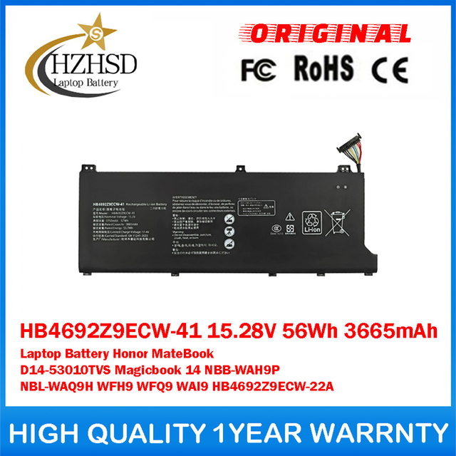 HB4692Z9ECW-41 15.28V 56Wh 3665mAh Genuine Original Laptop Battery For Huawei Honor MateBook D14-53010TVS Magicbook 14 NBB-WAH9P NBL-WAQ9H WFH9 WFQ9 WAI9 HB4692Z9ECW-22A
