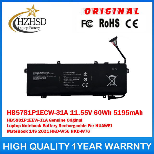 HB5781P1ECW-31A 11.55V 60Wh 5195mAh HB5881P1EEW-31A Genuine Original Laptop Notebook Battery Rechargeable For HUAWEI MateBook 14S 2021 HKD-W56 HKD-W76