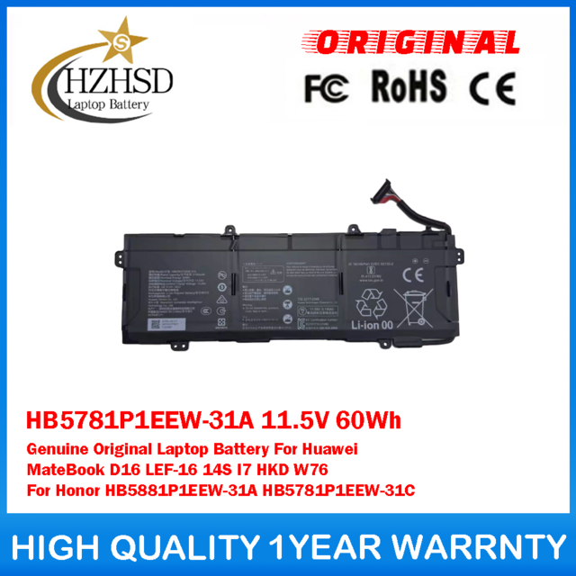 HB5781P1EEW-31A 11.5V 60Wh Genuine Original Laptop Battery For Huawei MateBook D16 LEF-16 14S I7 HKD W76 For Honor HB5881P1EEW-31A HB5781P1EEW-31C