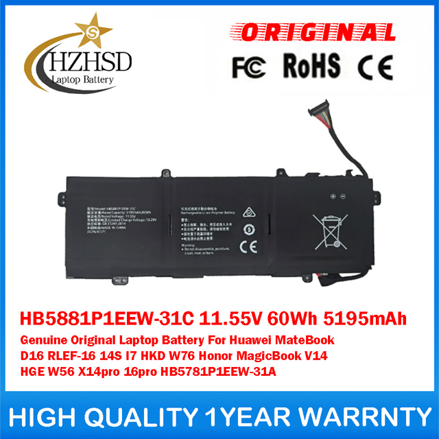 HB5881P1EEW-31C 11.55V 60Wh 5195mAh Genuine Original Laptop Battery For Huawei MateBook D16 RLEF-16 14S I7 HKD W76 Honor V14 HGE W56 X14pro 16pro HB5781P1EEW-31A