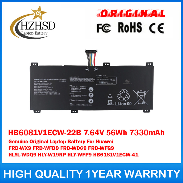 HB6081V1ECW-22B 7.64V 56Wh 7330mAh Genuine Original Laptop Battery For Huawei FRD-WX9 FRD-WFD9 FRD-WDG9 FRD-WFG9 HLYL-WDQ9 HLY-W19RP HLY-WFP9 HB6181V1ECW-41