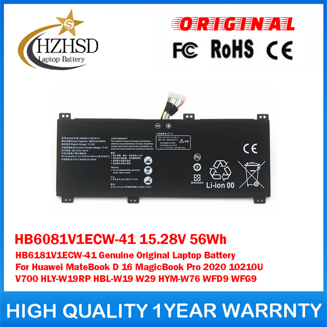 HB6081V1ECW-41 15.28V 56Wh HB6181V1ECW-41 Genuine Original Laptop Battery For Huawei MateBook D 16 MagicBook Pro 2020 10210U V700 HLY-W19RP HBL-W19 W29 HYM-W76 WFD9 WFG9