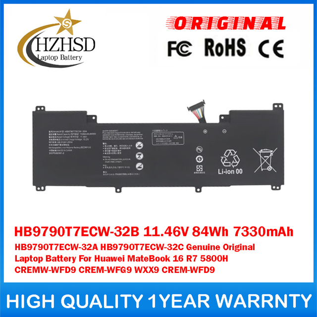 HB9790T7ECW-32B 11.46V 84Wh 7330mAh HB9790T7ECW-32A HB9790T7ECW-32C Genuine Original Laptop Battery For Huawei MateBook 16 R7 5800H CREMW-WFD9 CREM-WFG9 WXX9 CREM-WFD9