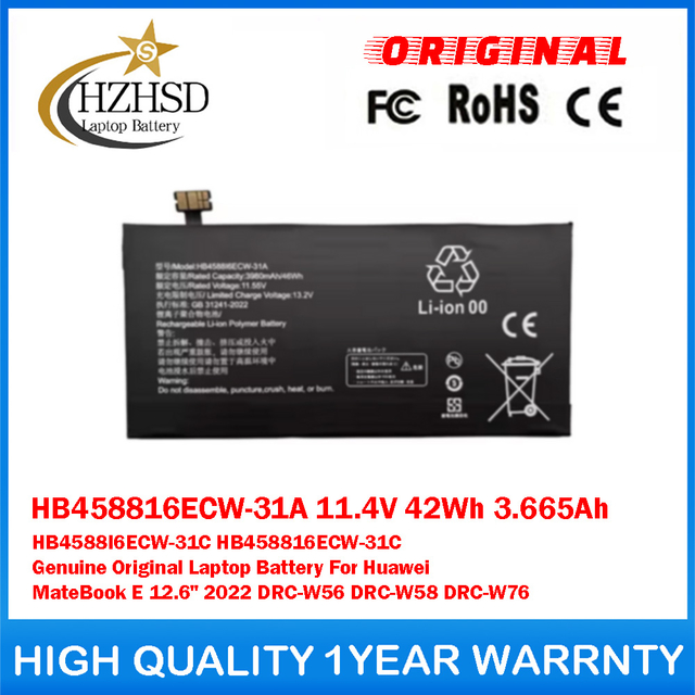 HB458816ECW-31A 11.4V 42Wh 3.665Ah HB4588I6ECW-31C HB458816ECW-31C Genuine Original Laptop Battery For Huawei MateBook E 12.6