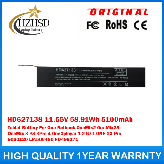 HD627138 11.55V 58.91Wh 5100mAh Tablet Battery For One-Netbook OneMix2 OneMix2S OneMix 3 3S 3Pro 4 OneXplayer 1 2 GX1 ONE-GX Pro 5060120 LR:506480 HD499271