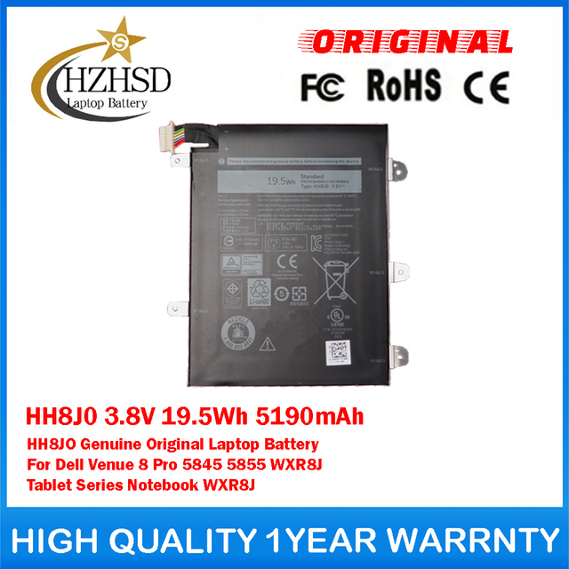 HH8J0 3.8V 19.5Wh 5190mAh HH8JO Genuine Original Laptop Battery For Dell Venue 8 Pro 5845 5855 WXR8J Tablet Series Notebook WXR8J