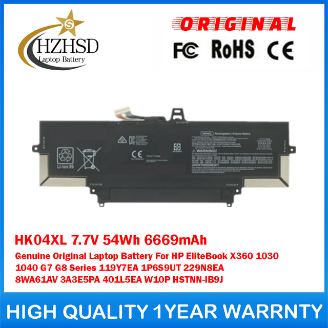HK04XL 7.7V 54Wh 6669mAh Genuine Original Laptop Battery For HP EliteBook X360 1030 1040 G7 G8 Series 119Y7EA 1P6S9UT 229N8EA 8WA61AV 3A3E5PA 401L5EA W10P HSTNN-IB9J