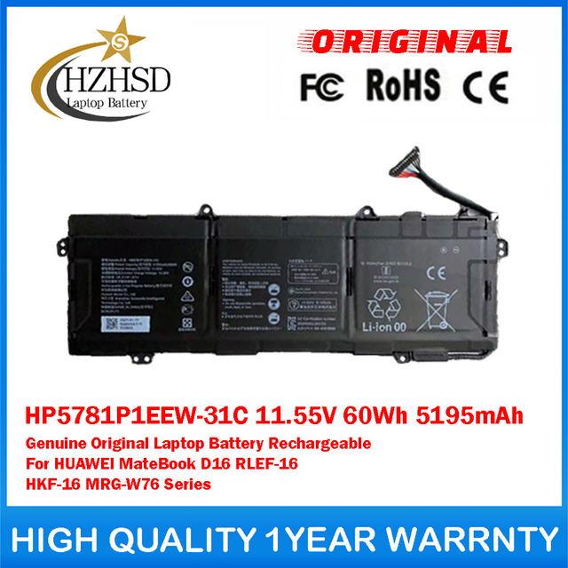 HP5781P1EEW-31C 11.55V 60Wh 5195mAh Genuine Original Laptop Battery Rechargeable For HUAWEI MateBook D16 RLEF-16 HKF-16 MRG-W76 Series