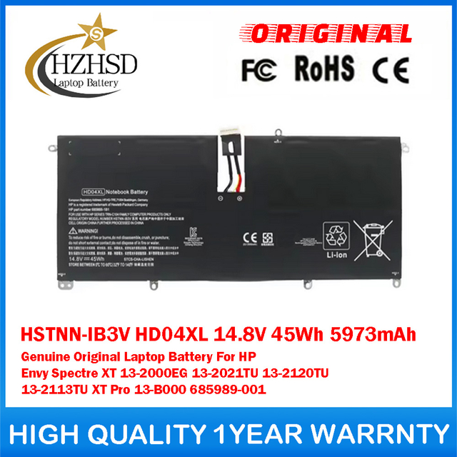 HSTNN-IB3V HD04XL 14.8V 45Wh 5973mAh Genuine Original Laptop Battery For HP Envy Spectre XT 13-2000EG 13-2021TU 13-2120TU 13-2113TU XT Pro 13-B000 685989-001