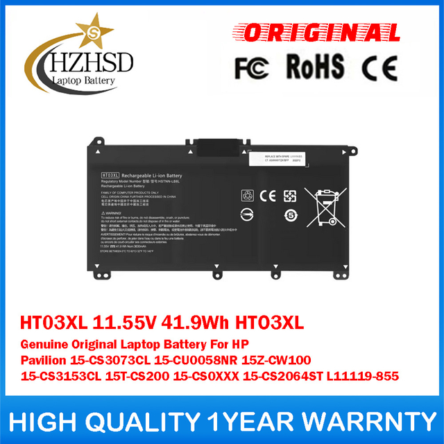HT03XL 11.55V 41.9Wh HTO3XL Genuine Original Laptop Battery For HP Pavilion 15-CS3073CL 15-CU0058NR 15Z-CW100 15-CS3153CL 15T-CS200 15-CS0XXX 15-CS2064ST L11119-855