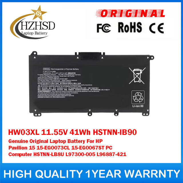 HW03XL 11.55V 41Wh HSTNN-IB90 Genuine Original Laptop Battery For HP Pavilion 15 15-EG0073CL 15-EG0067ST PC Computer HSTNN-LB8U L97300-005 L96887-421