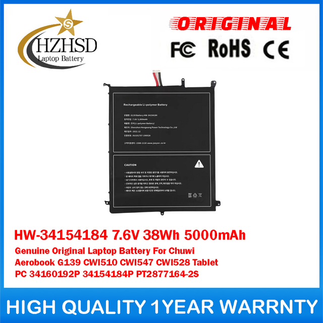 HW-34154184 7.6V 38Wh 5000mAh Genuine Original Laptop Battery For Chuwi Aerobook G139 CWI510 CWI547 CWI528 Tablet PC 34160192P 34154184P PT2877164-2S
