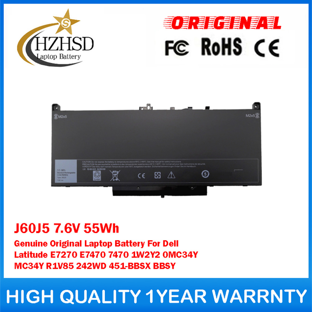 J60J5 7.6V 55Wh Genuine Original Laptop Battery For Dell Latitude E7270 E7470 7470 7270 1W2Y2 0MC34Y MC34Y R1V85 242WD GG4FM WYWJ2 451-BBSX BBSY