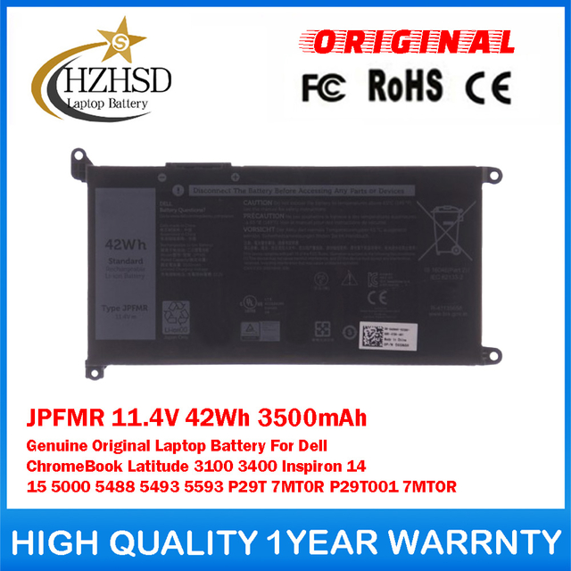 JPFMR 11.4V 42Wh 3500mAh Genuine Original Laptop Battery For Dell ChromeBook Latitude 3100 3400 Inspiron 14 15 5000 5488 5493 5593 P29T 7MT0R P29T001 7MTOR