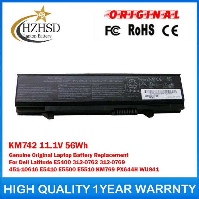 KM742 11.1V 56Wh Genuine Original Laptop Battery Replacement For Dell Latitude E5400 312-0762 312-0769 451-10616 E5410 E5500 E5510 KM769 PX644H WU841
