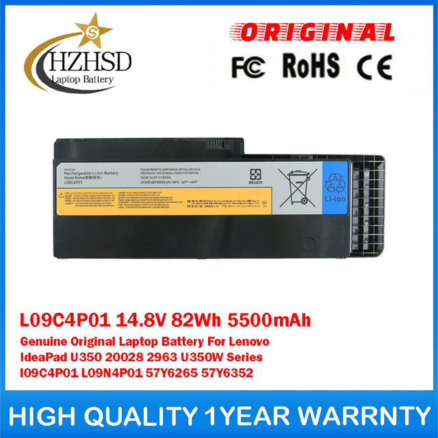 L09C4P01 14.8V 82Wh 5500mAh Genuine Original Laptop Battery For Lenovo IdeaPad U350 20028 2963 U350W Series l09C4P01 L09N4P01 57Y6265 57Y6352