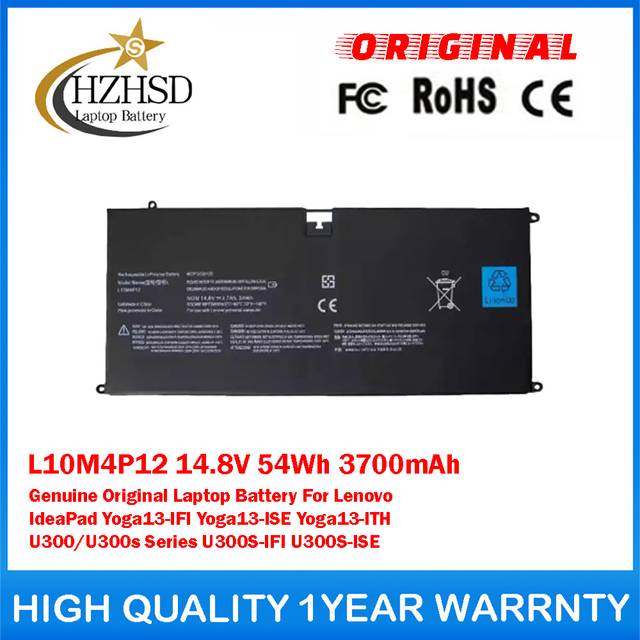 L10M4P12 14.8V 54Wh 3700mAh Genuine Original Laptop Battery For Lenovo IdeaPad Yoga13-IFI Yoga13-ISE Yoga13-ITH U300/U300S Series U300S-IFI U300S-ISE