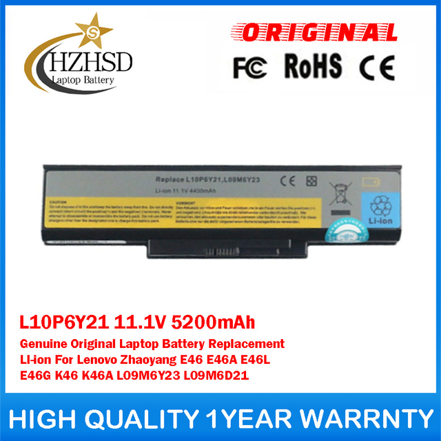 L10P6Y21 11.1V 5200mAh Genuine Original Laptop Battery Replacement LI-ion For Lenovo Zhaoyang E46 E46A E46L E46G K46 K46A L09M6Y23 L09M6D21